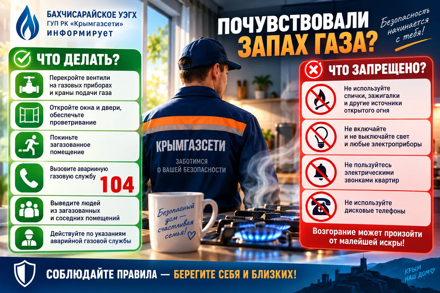 Правила поведения при выявлении запаха газа