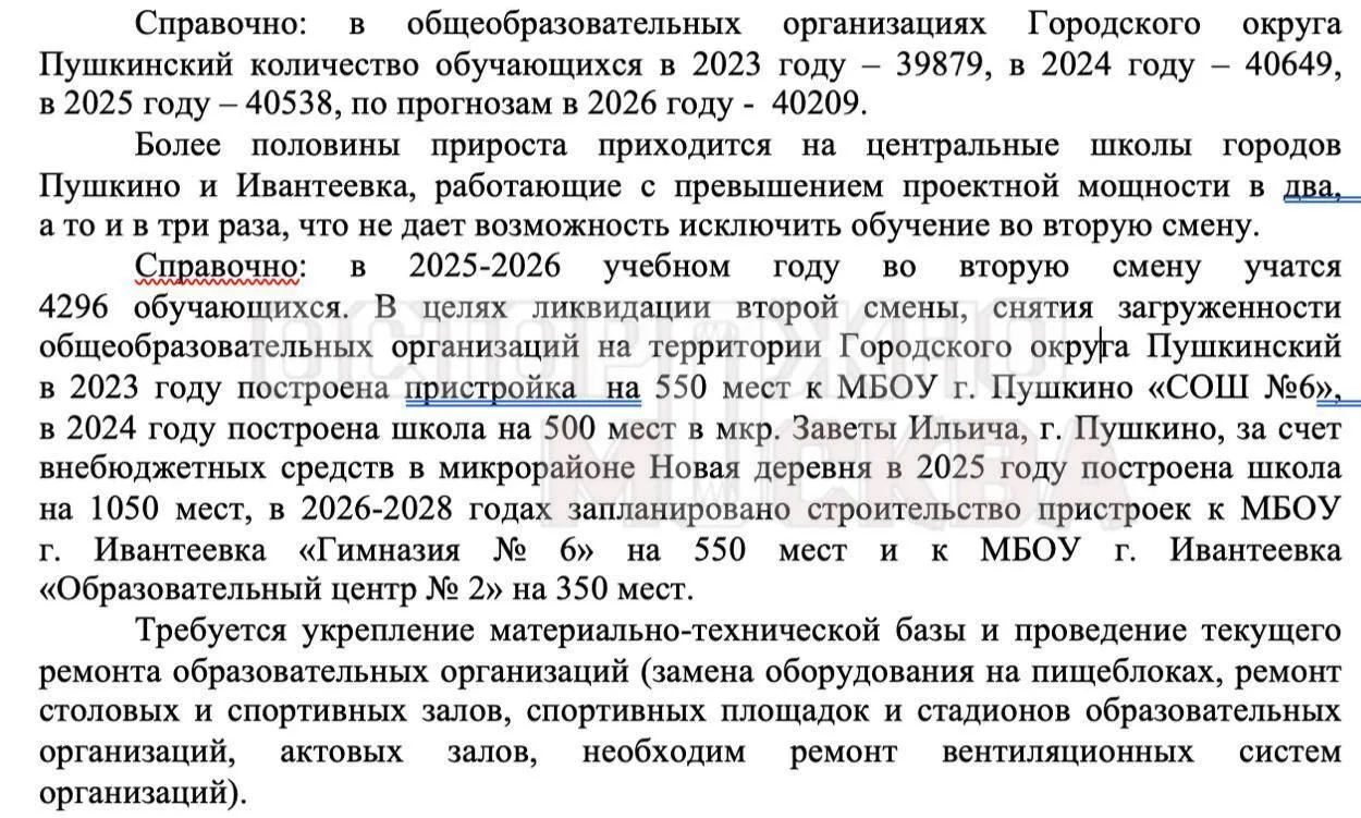 Центральные школы крупнейших населённых пунктов Пушкинского округа Подмосковья заполнен...