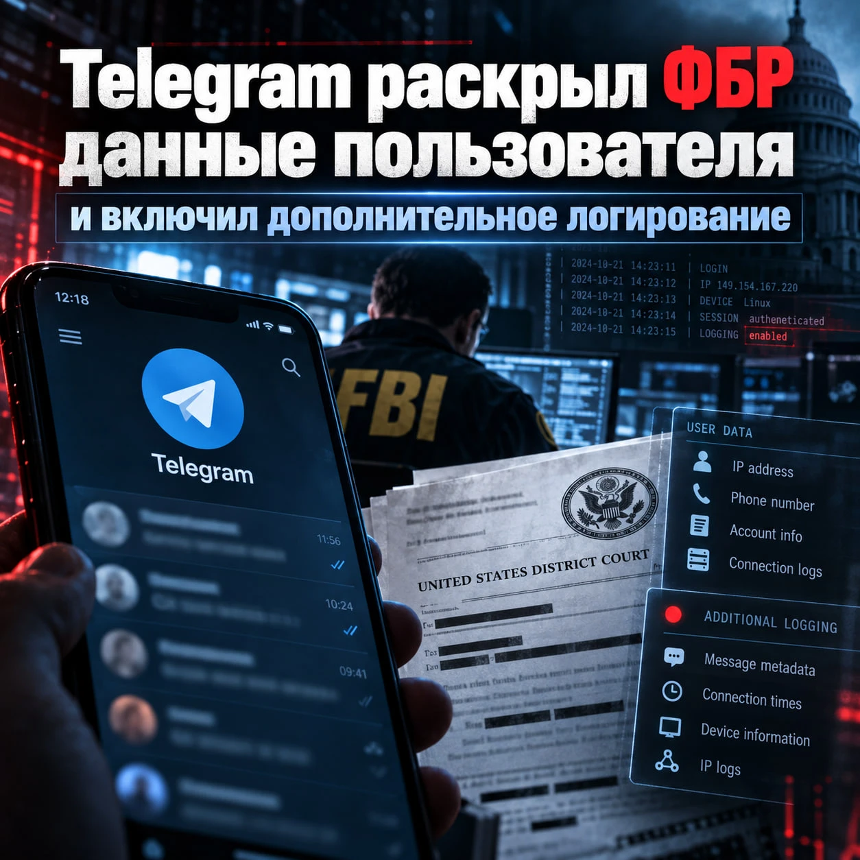 🔐 Telegram раскрыл ФБР данные пользователя и включил дополнительное логирование