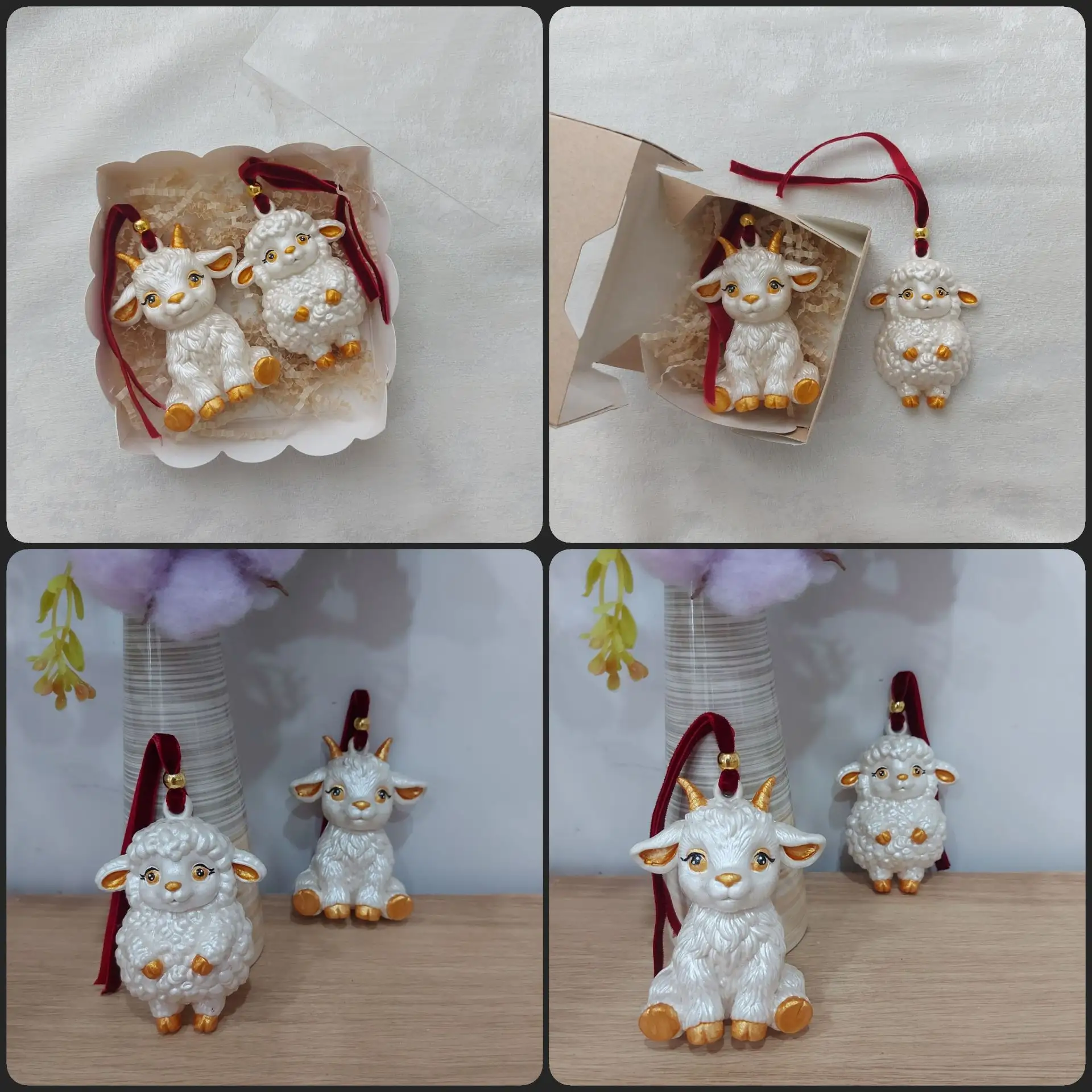 Гипсoвые нoвогoдниe ёлочные игрушки (барашек🐑 и козлик🐐)🎄