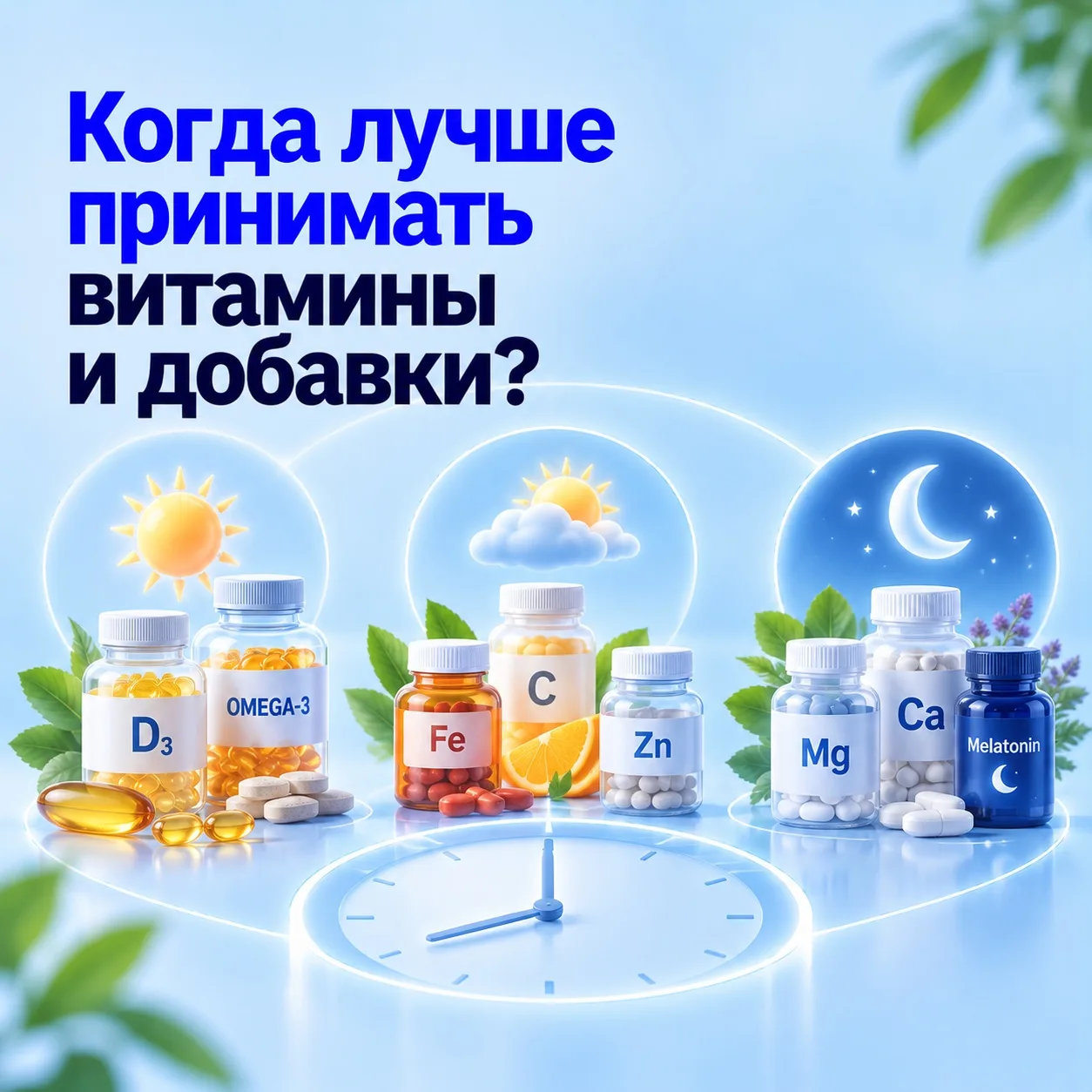 💊 Когда лучше принимать витамины и добавки?