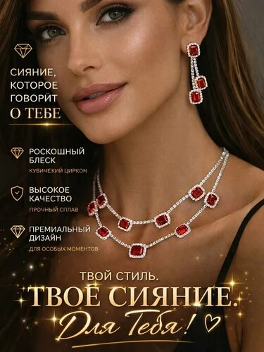 Комплект украшений красный колье и серьги Diacriss