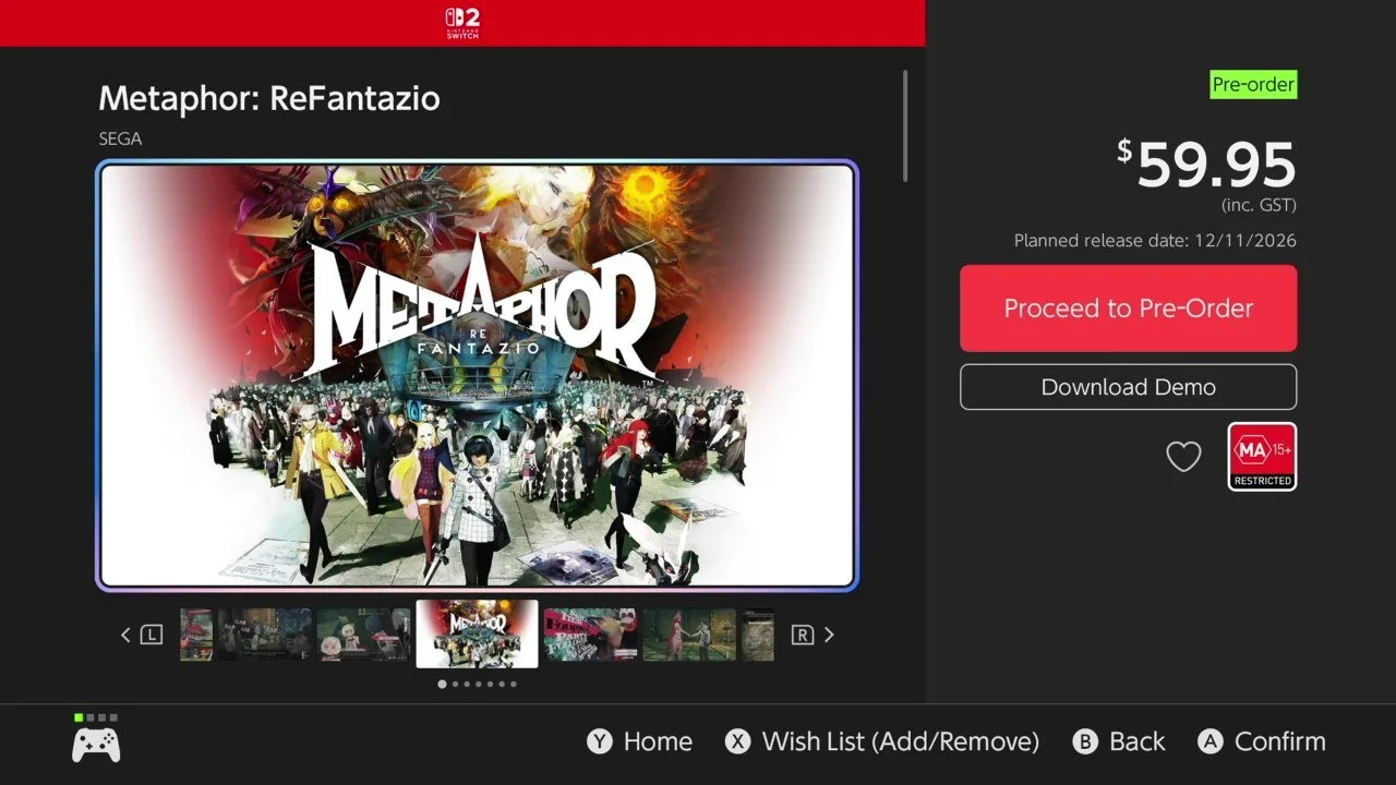 На Switch 2 в ряде регионов стала доступна демоверсия Metaphor: ReFantazio.