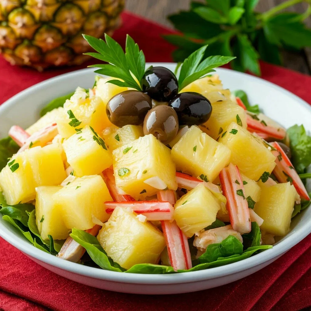 1 банка консервированных ананасов кусочками, 1 банка маслин без косточек,1 упаковка кра...