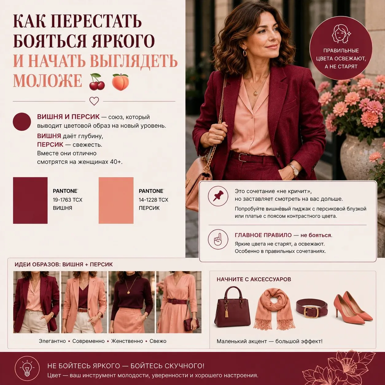 Как перестать бояться яркого и начать выглядеть моложе. 🍒🍑