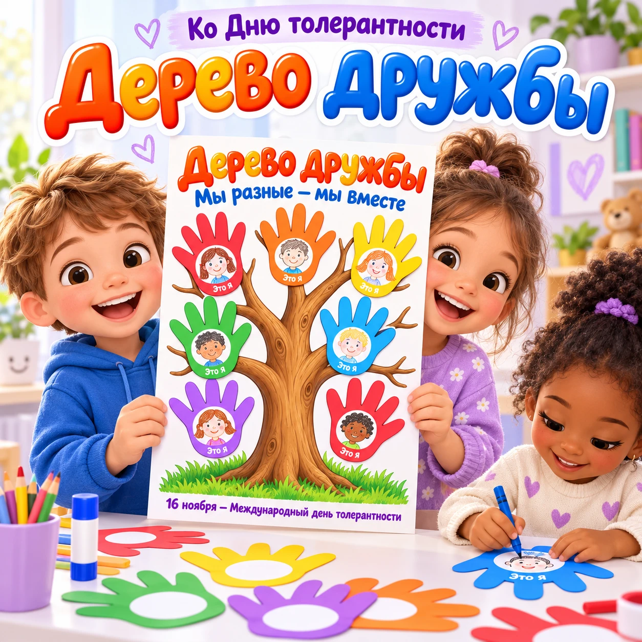 💜 Важно, чтобы каждый ребёнок чувствовал себя частью группы. Ко Дню толерантности подг...