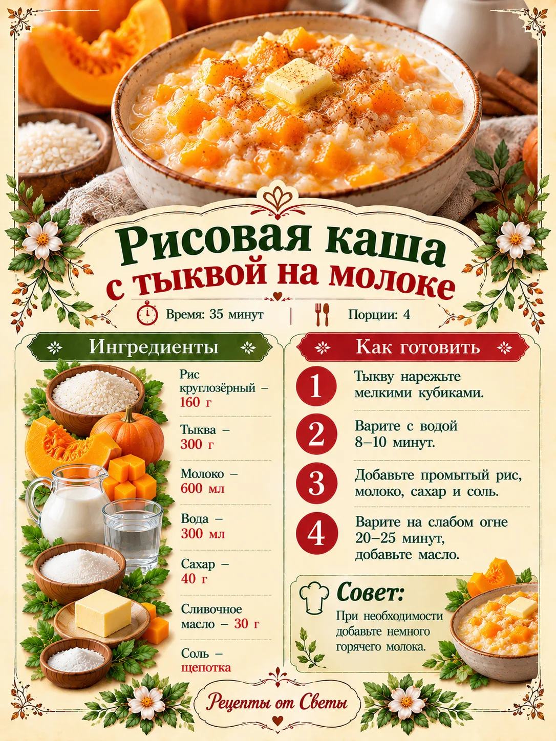 🎃 Нежная рисовая каша с тыквой на молоке, с которой даже самое хмурое утро становится ...