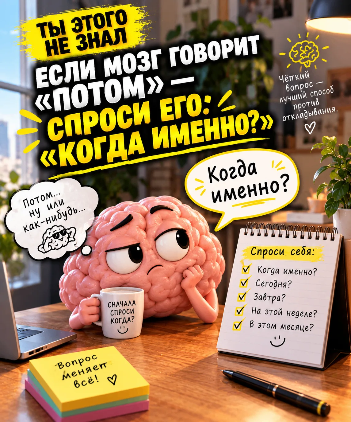 Отложенное на трое суток с вероятностью 90% сделано не будет.