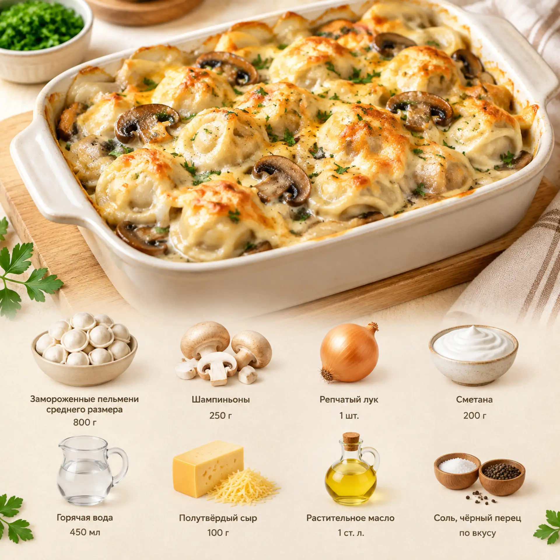 Пельмени в сметанном соусе с грибами 🤤
