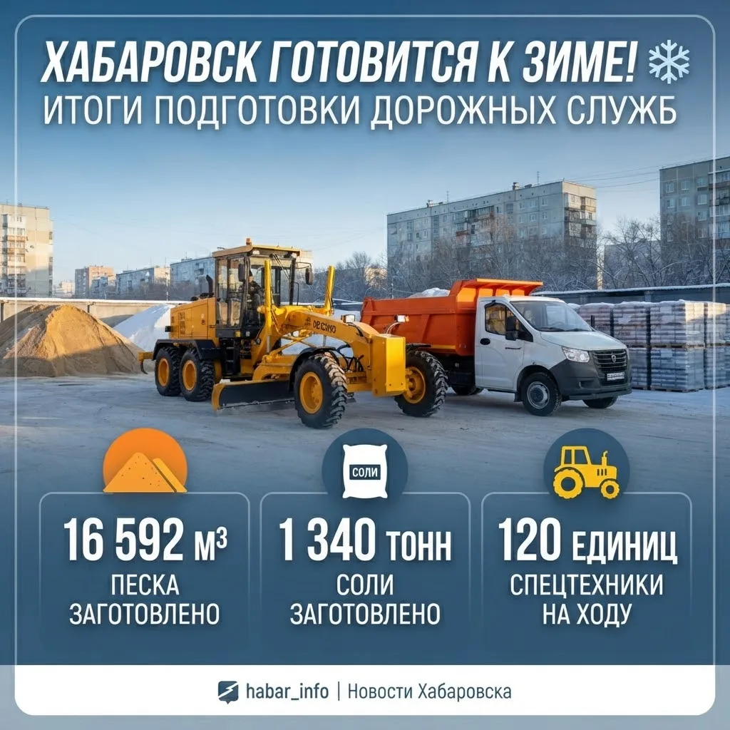 ❄️ Хабаровск готовится к зиме: заготовили более 16 тысяч кубометров песка