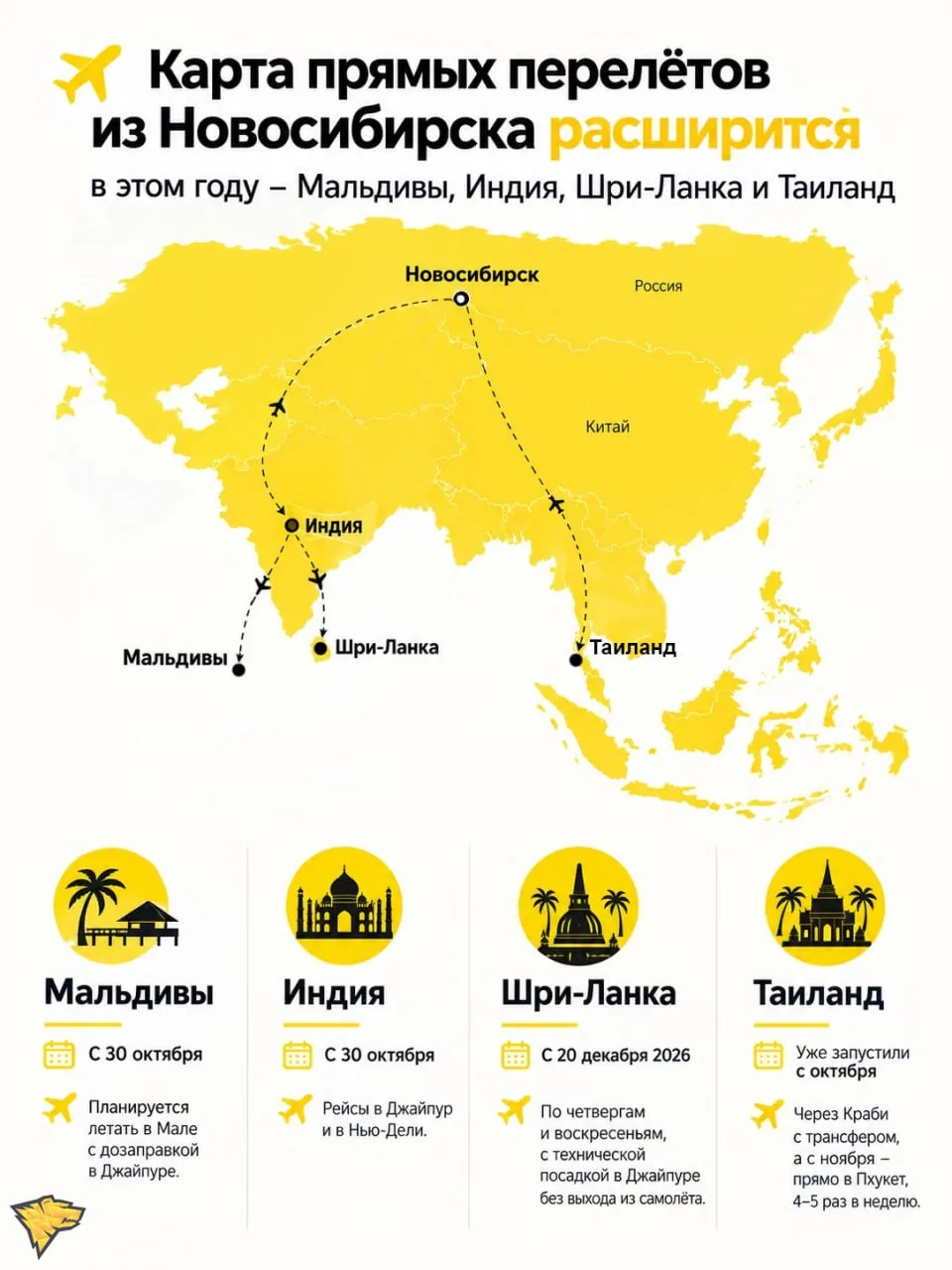 ✈️ Карта прямых перелётов из Новосибирска расширится в этом году – Мальдивы, Индия, Шри...