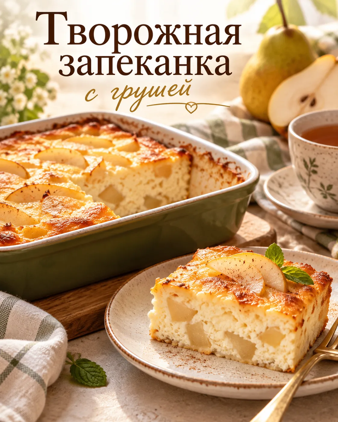 Творожная запеканка с грушей
