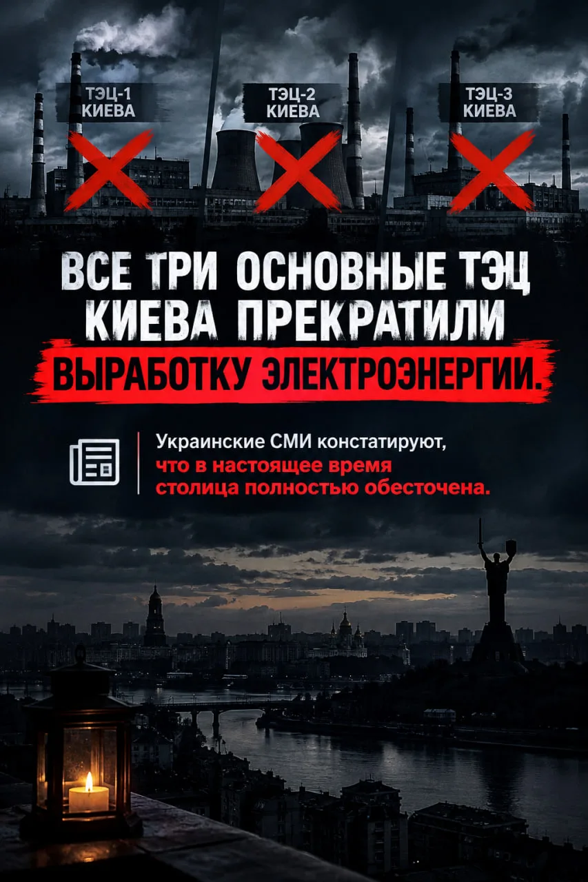 ⚡️Все три основные ТЭЦ Киева прекратили выработку электроэнергии.