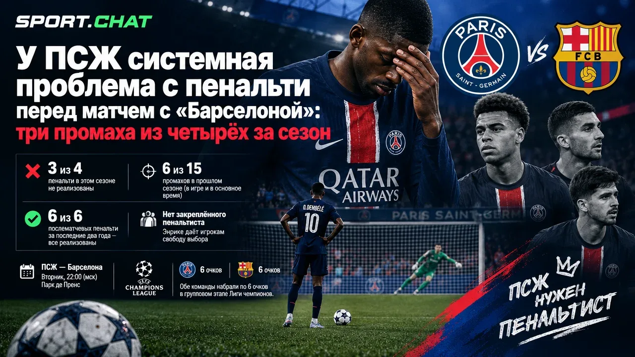 У ПСЖ системная проблема с пенальти перед матчем с «Барселоной»: три промаха из четырёх...