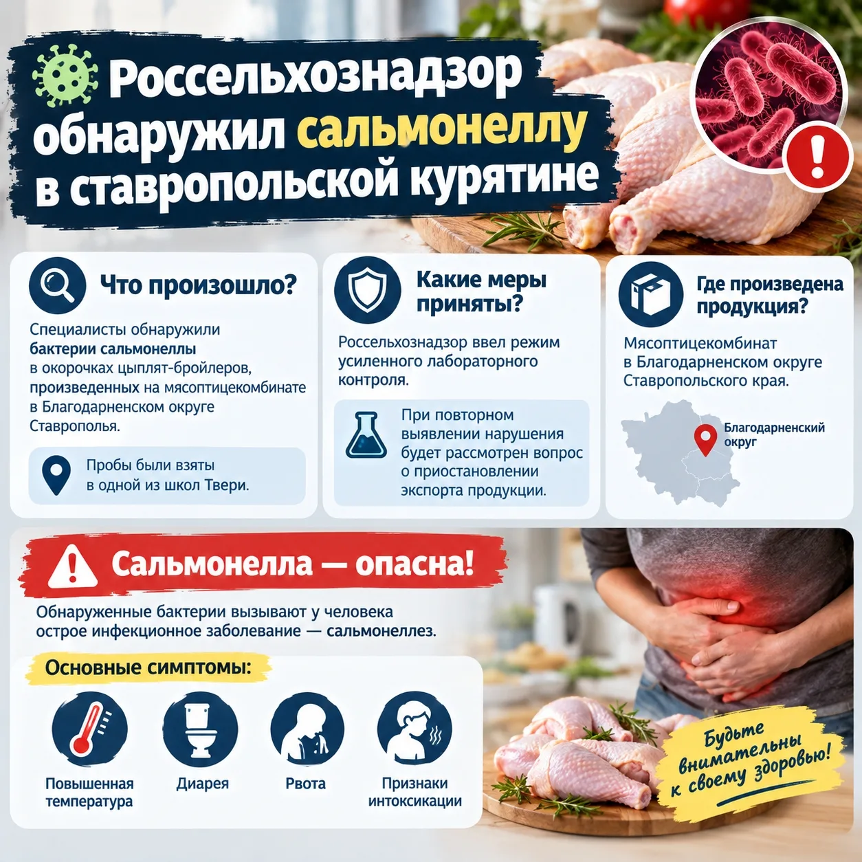 🦠 В курятине со Ставрополья обнаружили опасную сальмонеллу