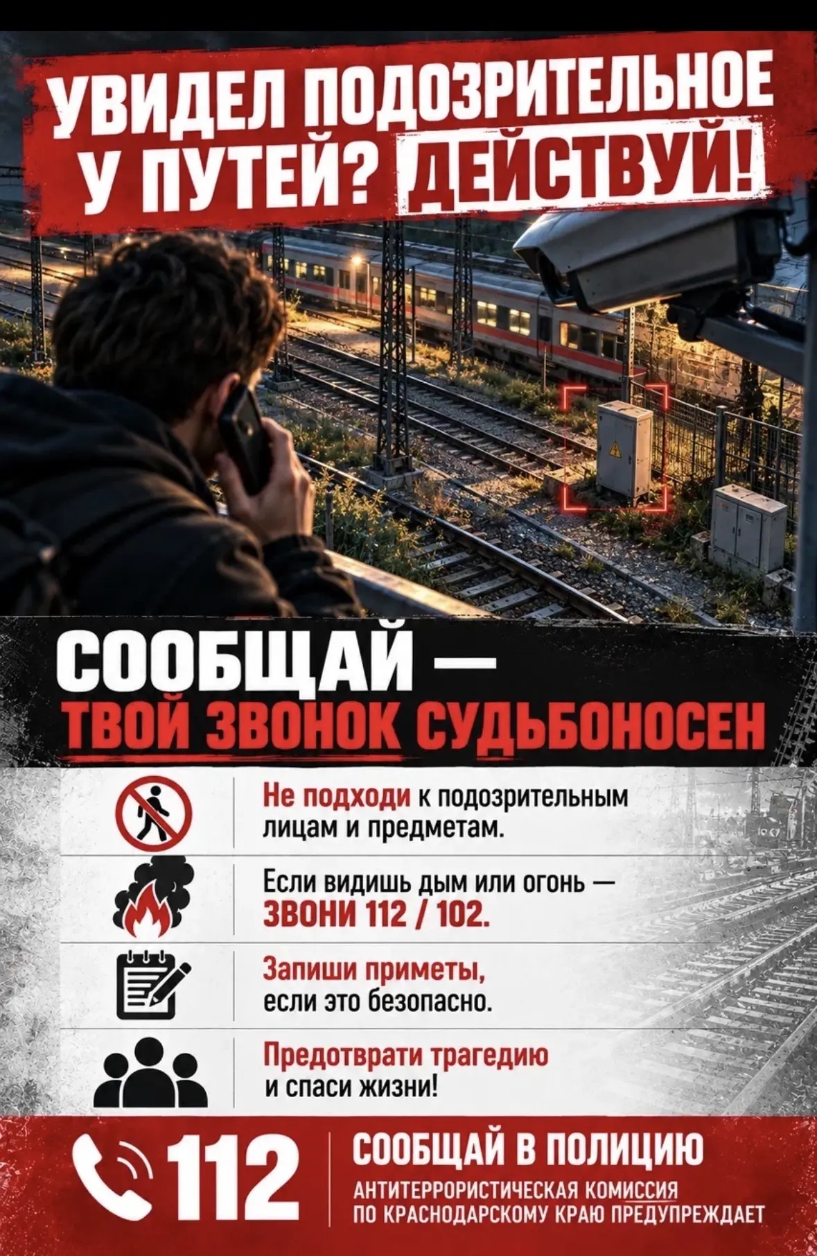 Подозрительный предмет на путях — не повод снять сторис, а повод позвонить.