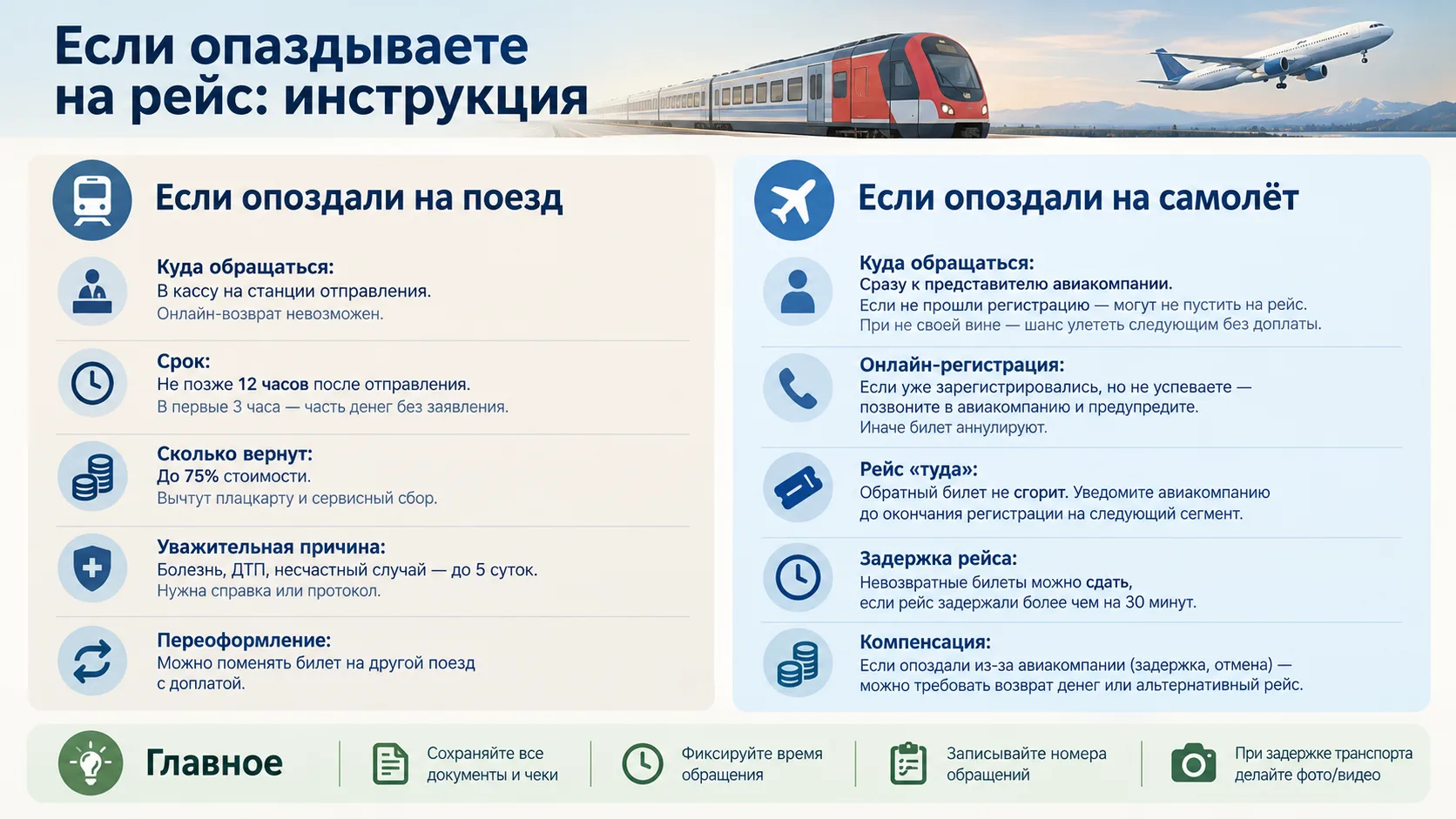 Опоздали на поезд или самолёт: что делать
