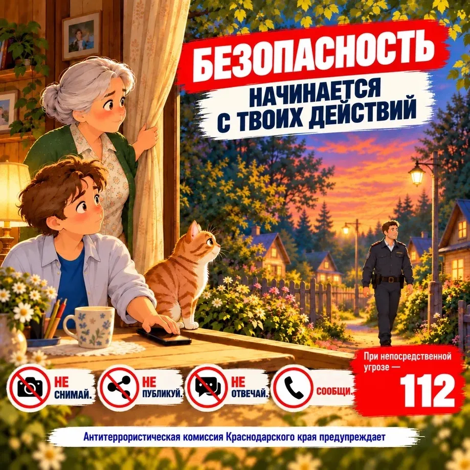 Антитеррористическая комиссия Краснодарского края сообщает о действиях при угрозе БПЛА.