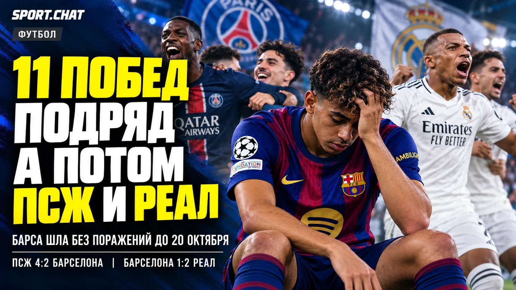 11 побед подряд, ни одного поражения — пока не пришли ПСЖ и «Реал». История «Барселоны»...