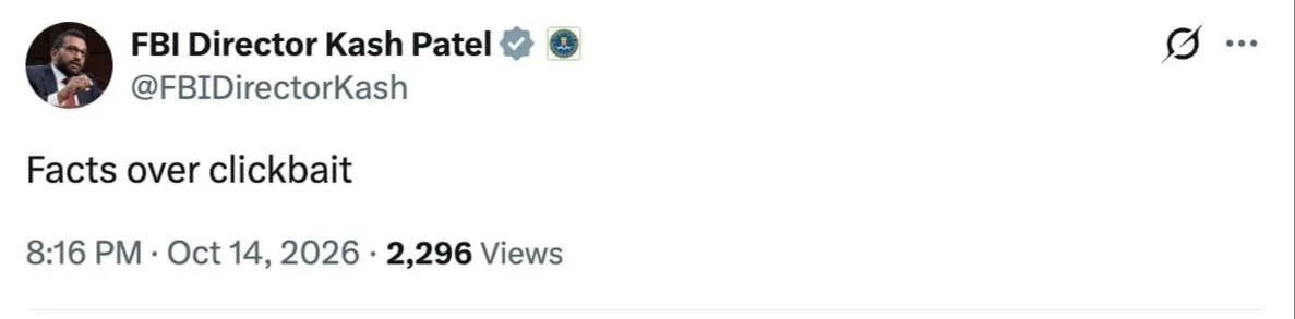 ❗️Директор ФБР Кэш Патель опроверг информацию MS NOW о своем визите в Россию.