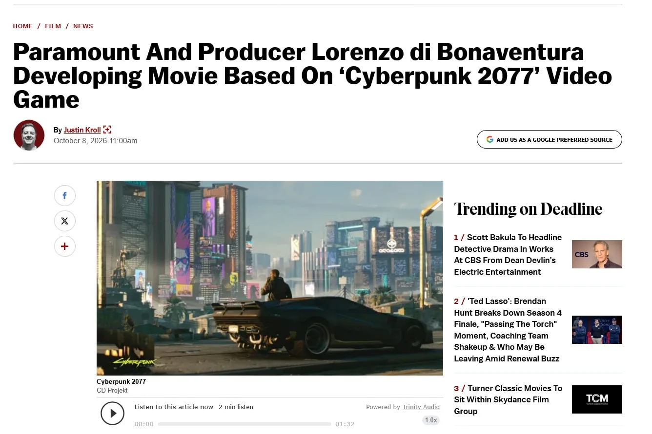 ⚡️Cyberpunk 2077 получит фильм