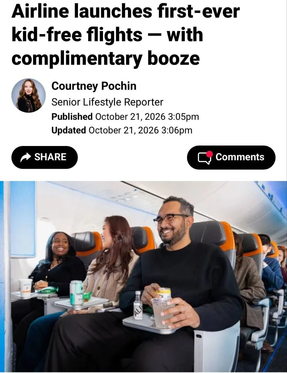 ✈️Авиакомпания JetBlue запустила рейсы с алкоголем на борту, куда пускают только пассаж...
