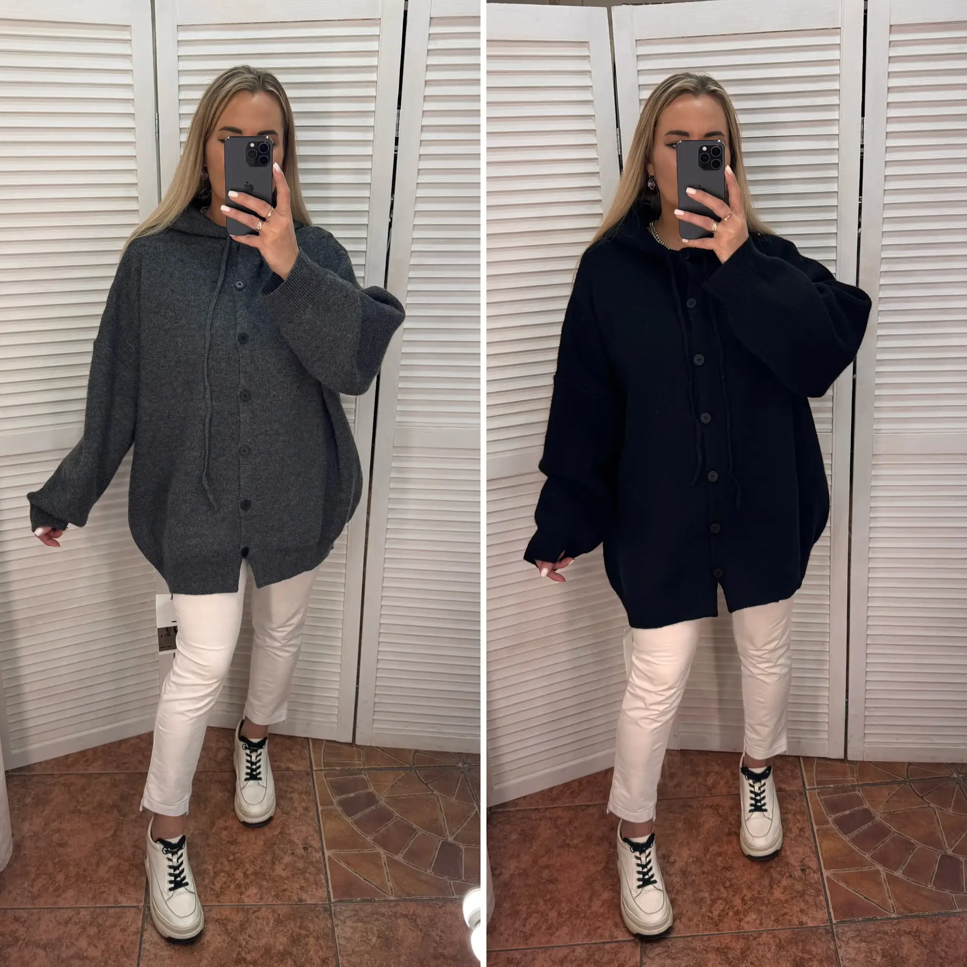 Новинка🩶🖤Кофта-кардиган вязаная с капюшоном на пуговицах