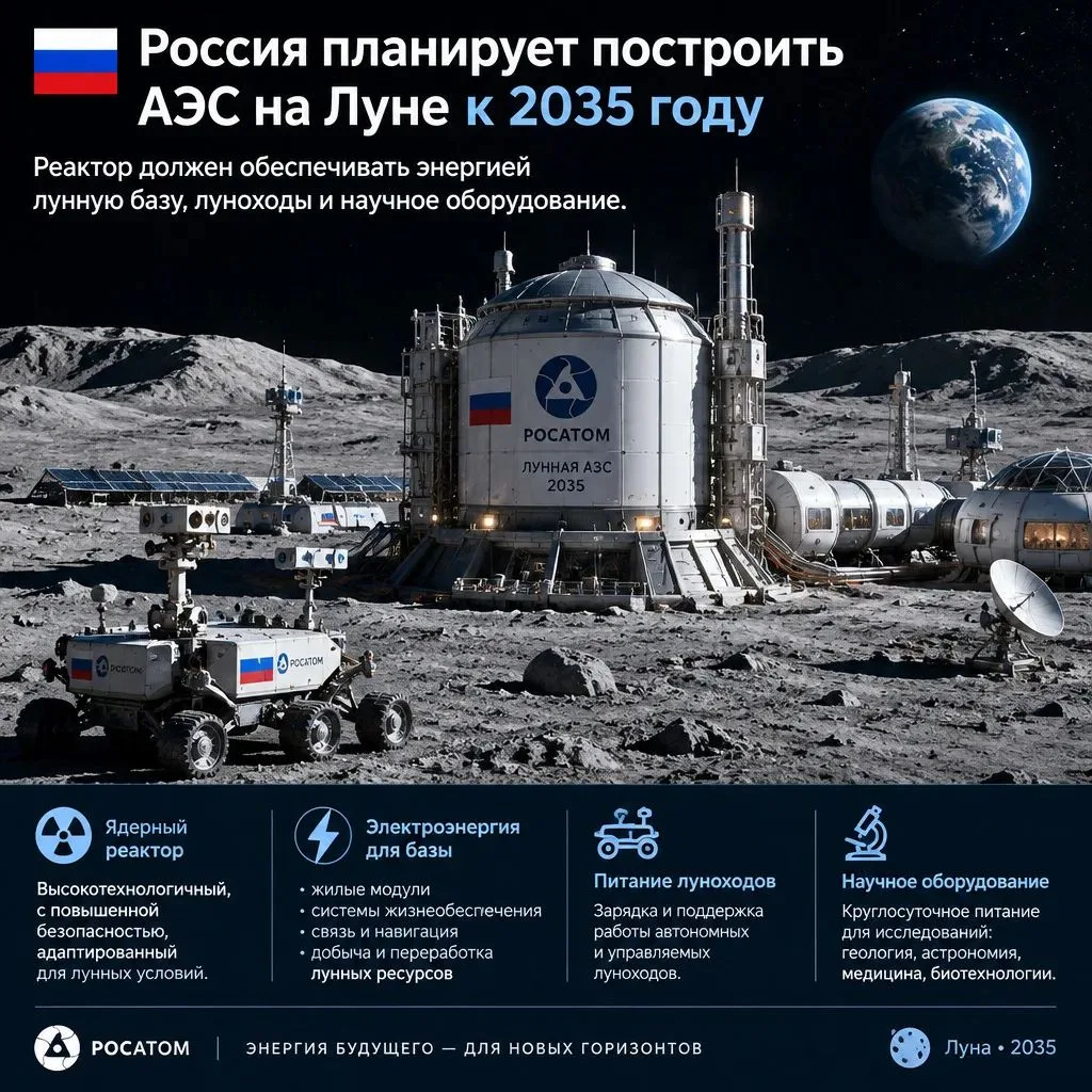 🚀 Россия построит АЭС на Луне к середине 2030-х годов