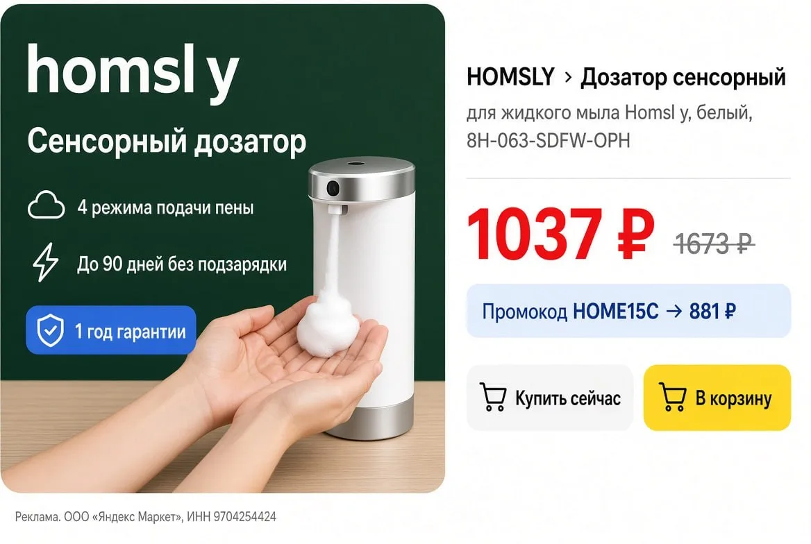 Дозатор сенсорный для жидкого мыла Homsl y, белый