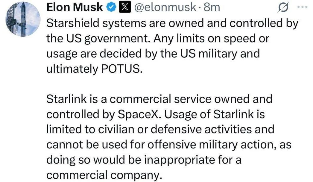 ❗️Трамп ограничил Starlink на Украине — Илон Маск заявил, что он не имеет отношения к п...