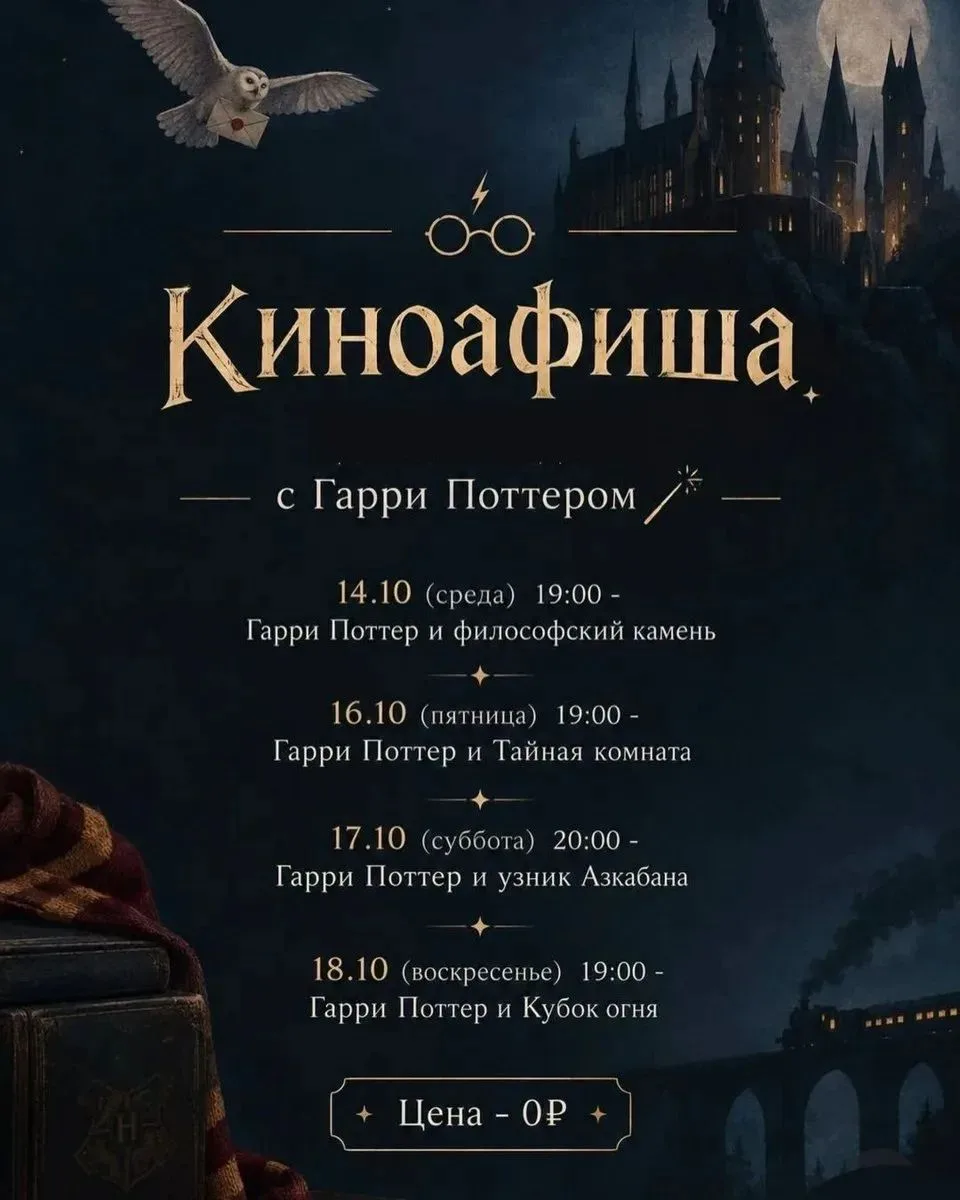 Бесплатные кинопоказы фильмов о Гарри Поттере под открытым небом ⚡️