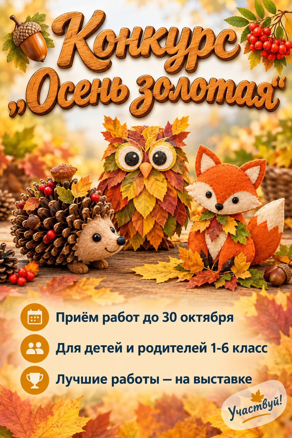 🎉 Конкурс поделок «Осень золотая»! 🎉Дорогие ребята и родители! Приглашаем вас принять...