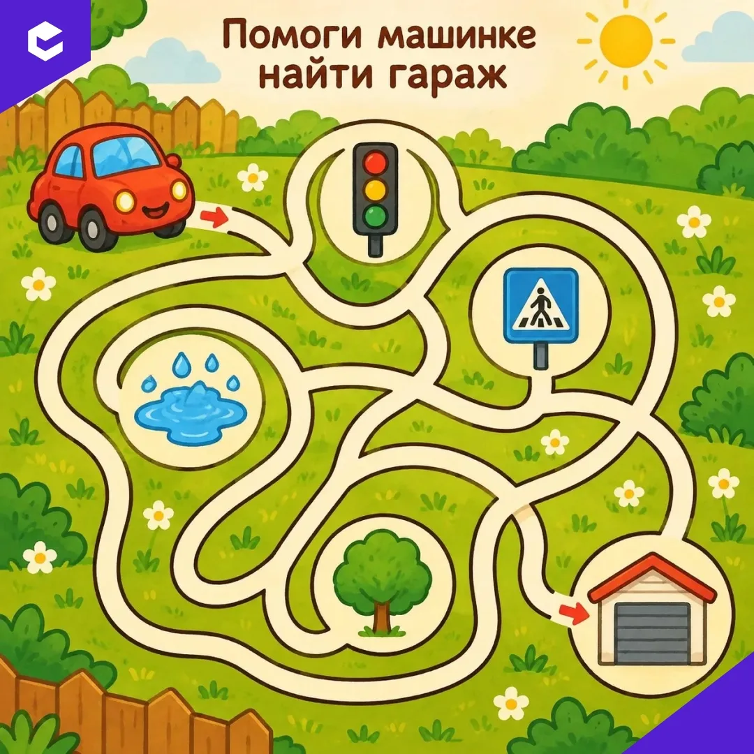 🚗 Помоги машинке добраться до гаража!