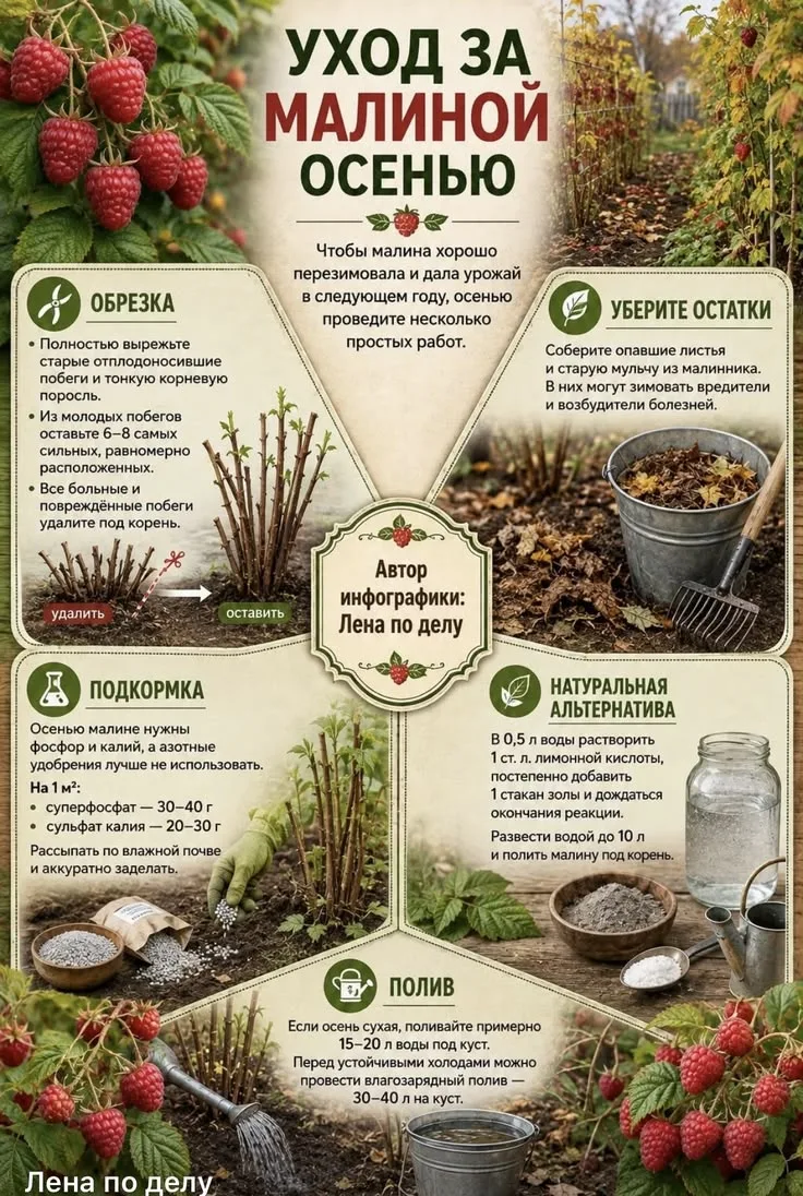 Уход за малиной осенью 📌