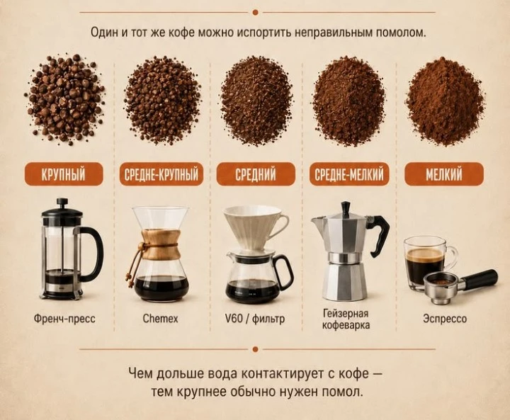 Размер помола кофейных зерн имеет значение👆