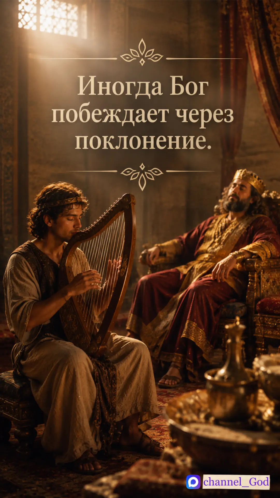 Давид играет на арфе. Саул успокаивается.