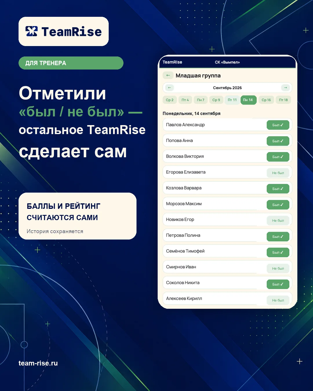 Отметили «был / не был» — остальное TeamRise сделает сам