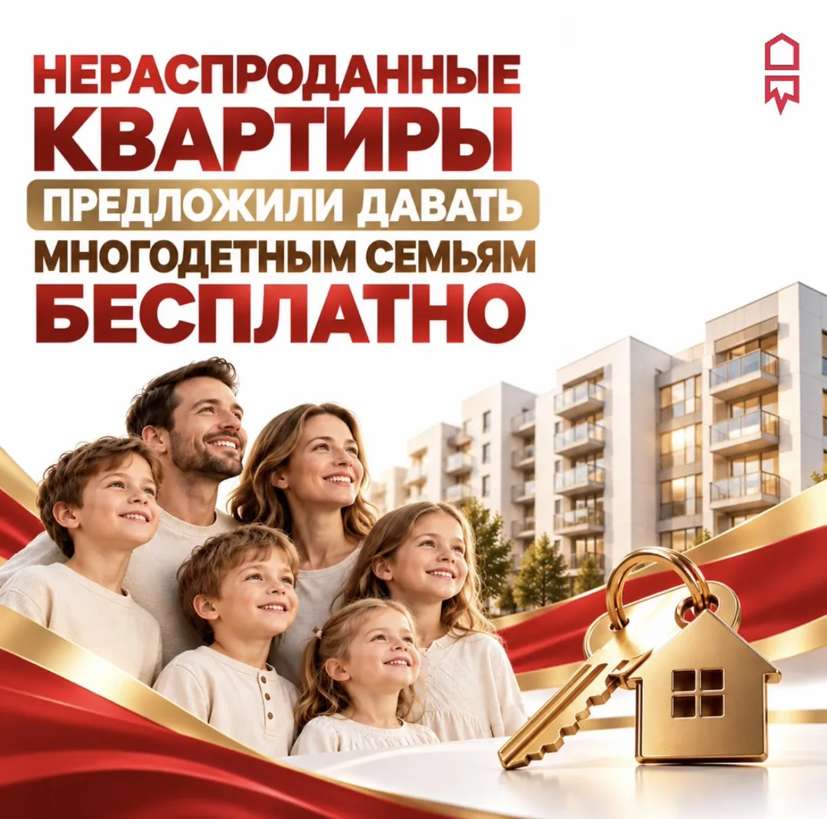 🏠 Нераспроданные квартиры предложили предоставлять многодетным семьям бесплатно