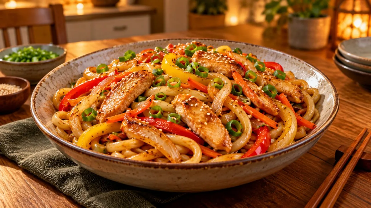 🍜 Сегодня на ужин — удон с курицей и овощами