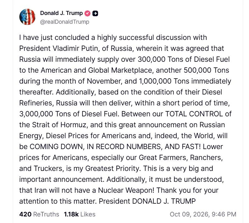 ❗️Дональд Трамп заявил, что провел очень успешный разговор с Владимиром Путиным