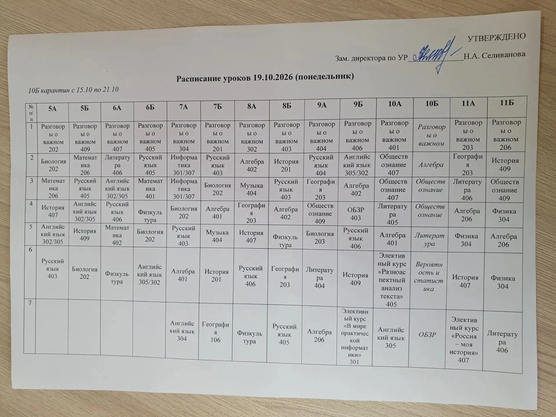 📌 Расписание на понедельник (19 октября 2026 г.)