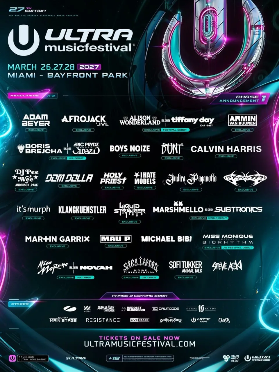 Фестиваль Ultra Music показал хедлайнеров на 2027 год 🎵