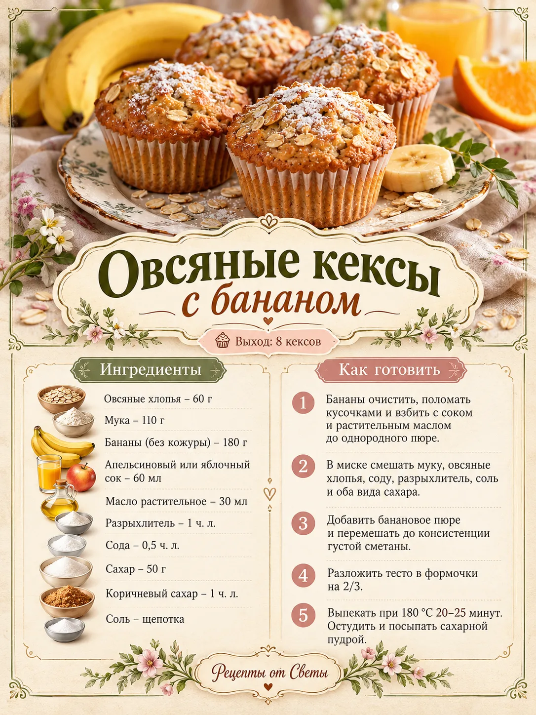🧁 Румяные овсяные кексы с бананом, ради которых утро хочется начинать с чаепития!