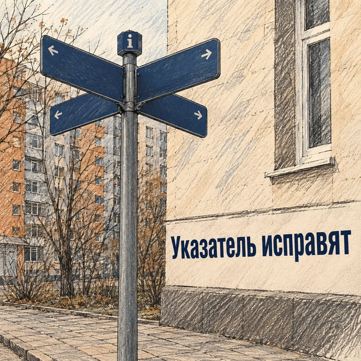 Информационное табло навигационного указателя на перекрёстке улиц Скульптора Мухиной и ...