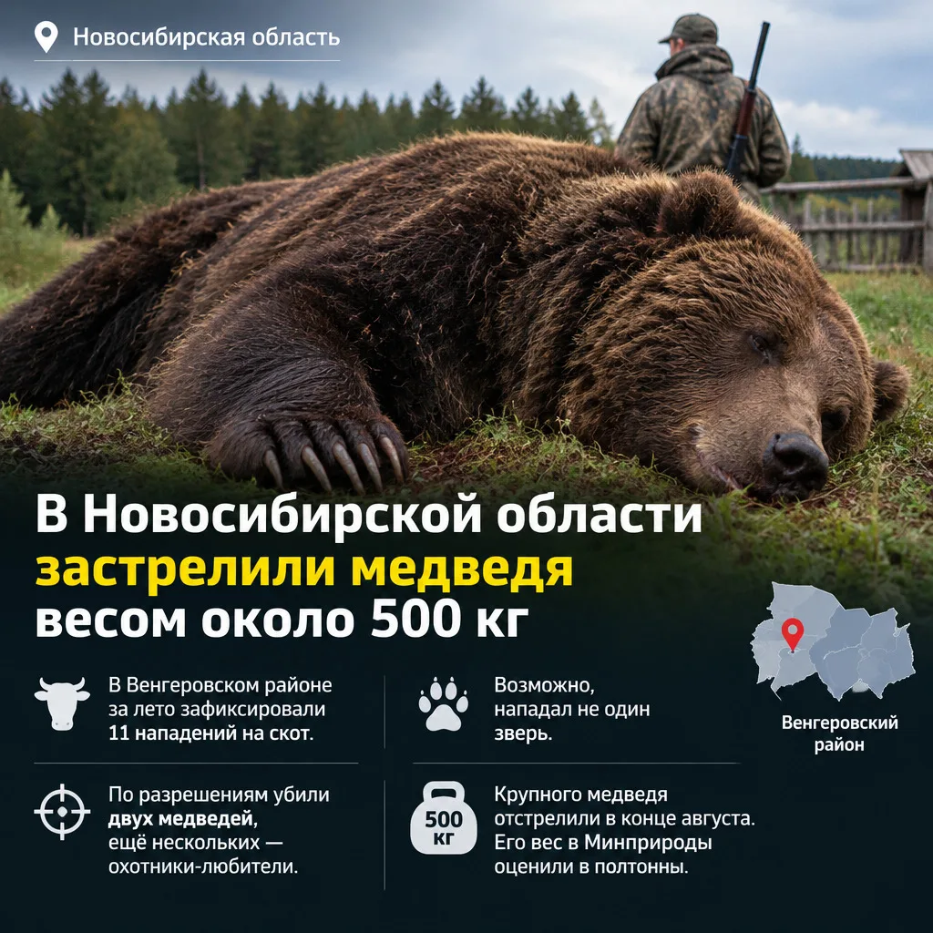 🐻 В Новосибирской области застрелили медведя весом около 500 кг