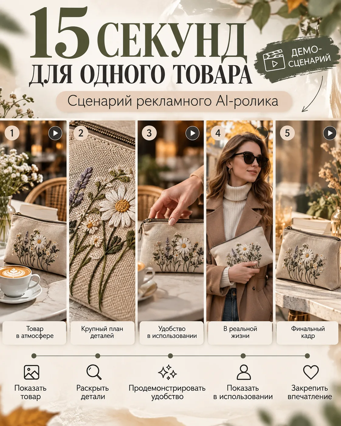 Как может выглядеть рекламный AI-ролик для товара за 15 секунд