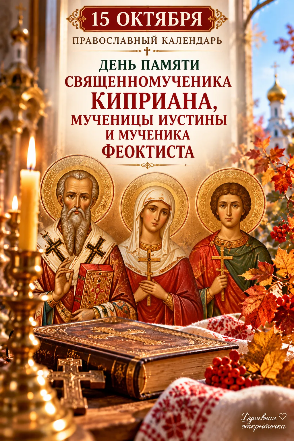 🕯️ 15 октября — память священномученика Киприана, мученицы Иустины и мученика Феоктиста