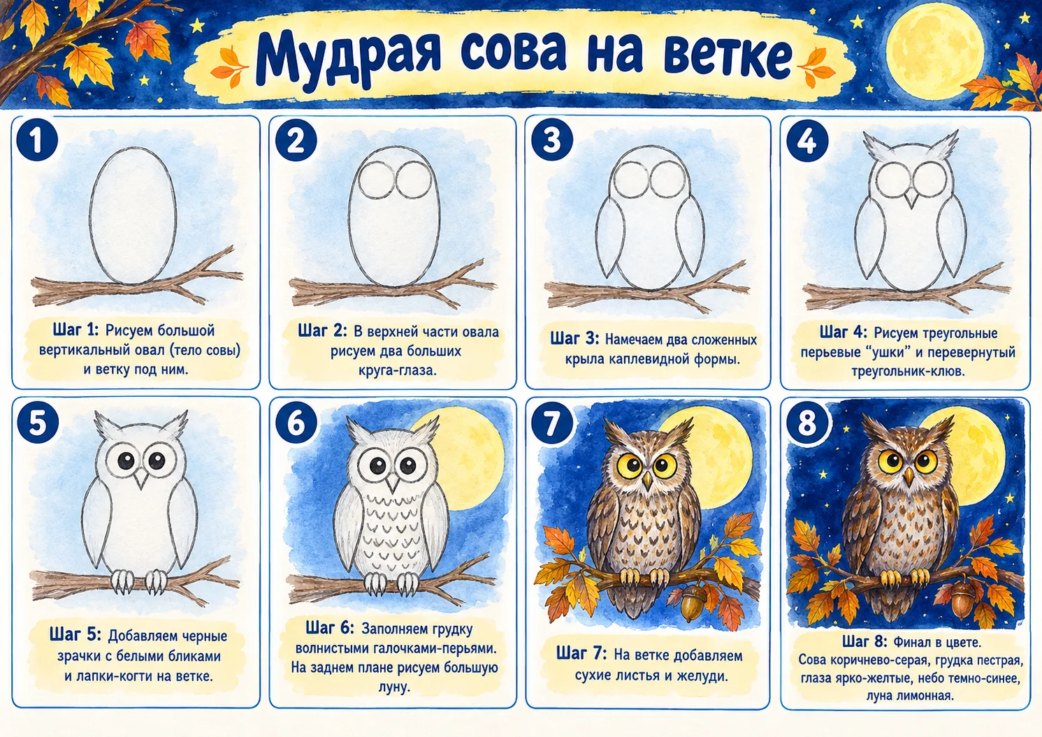 🖌Поэтапное рисование: Животные осенью🎨