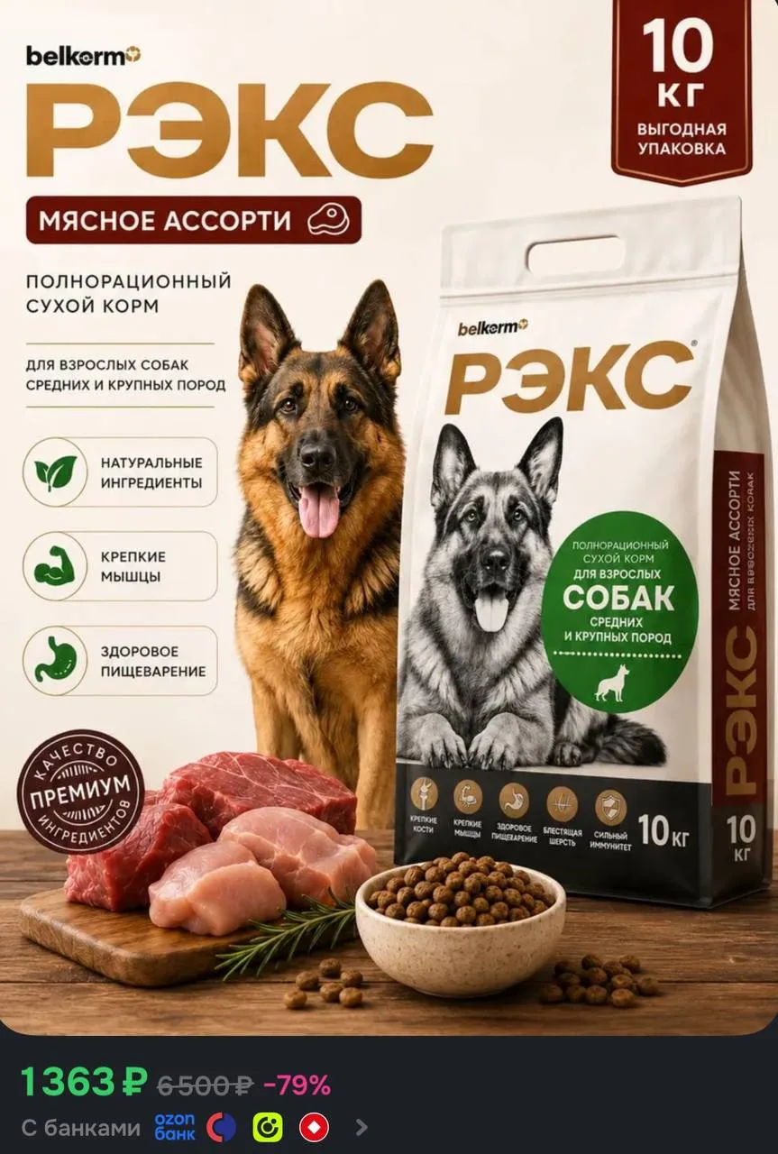Полнорационный сухой корм для собак Рэкс (Рекс 10 кг)