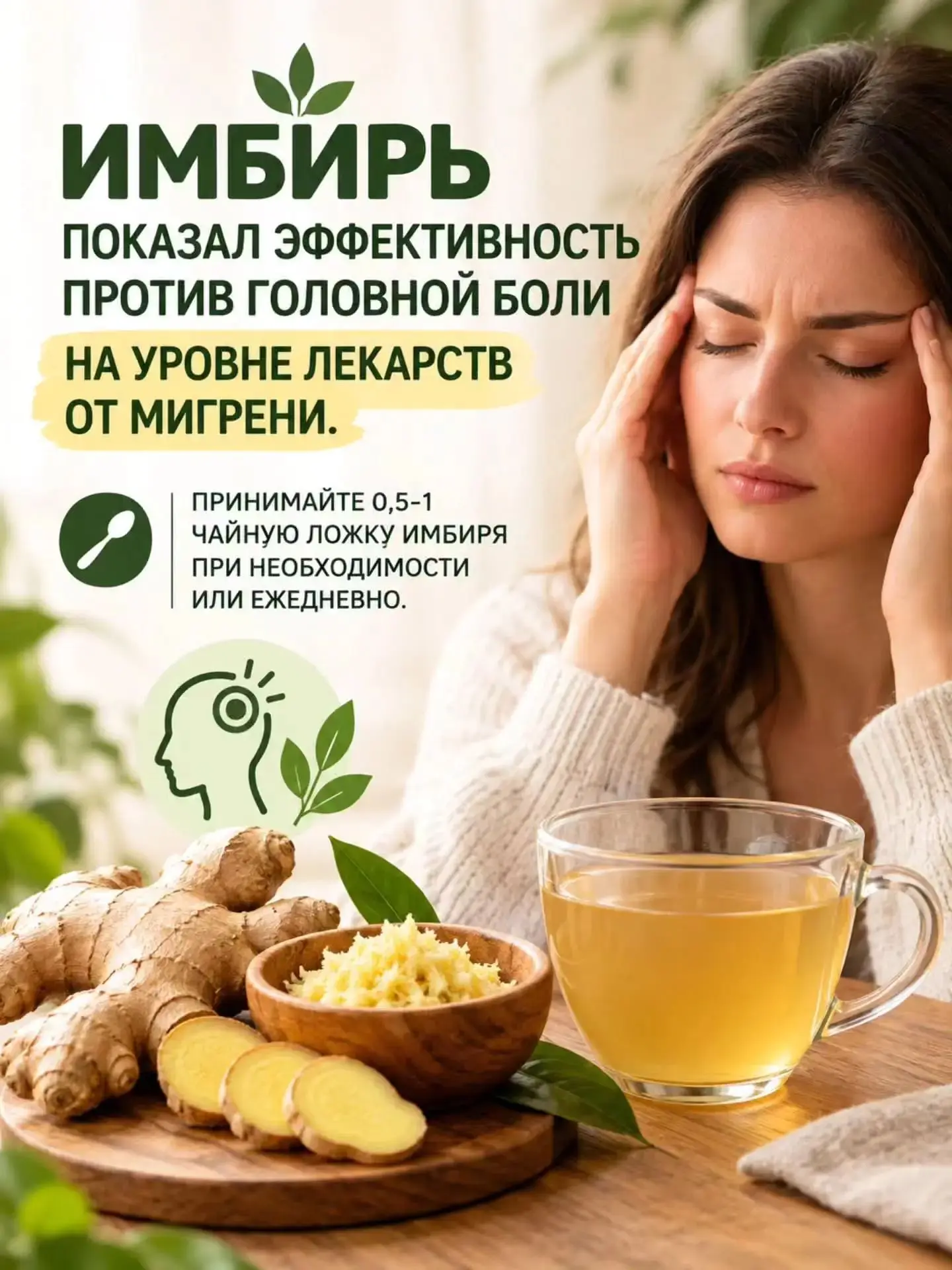 🫚 ИМБИРЬ ПРОТИВ ГОЛОВНОЙ БОЛИ — МОЖЕТ ПОМОЧЬ?